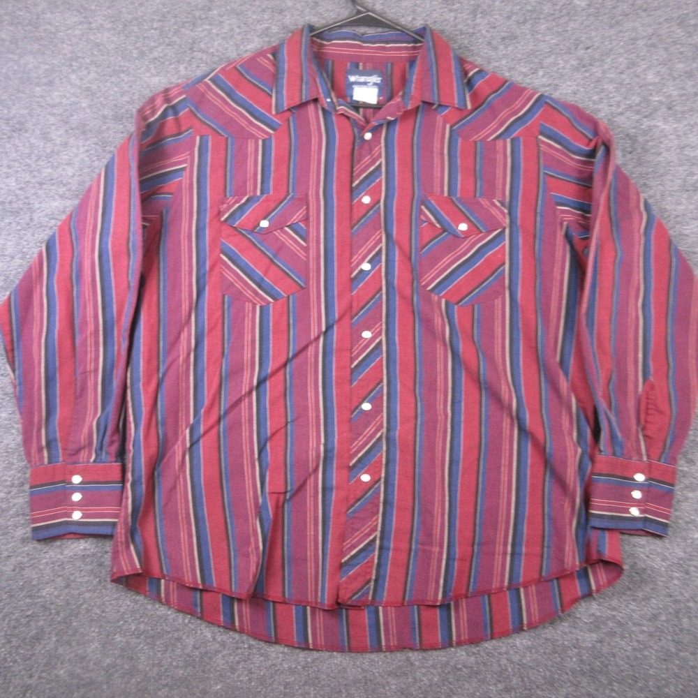 Wrangler Shirt Mens 2XL Red Stripe Long Sleeve Western Pearl Snap Pockets